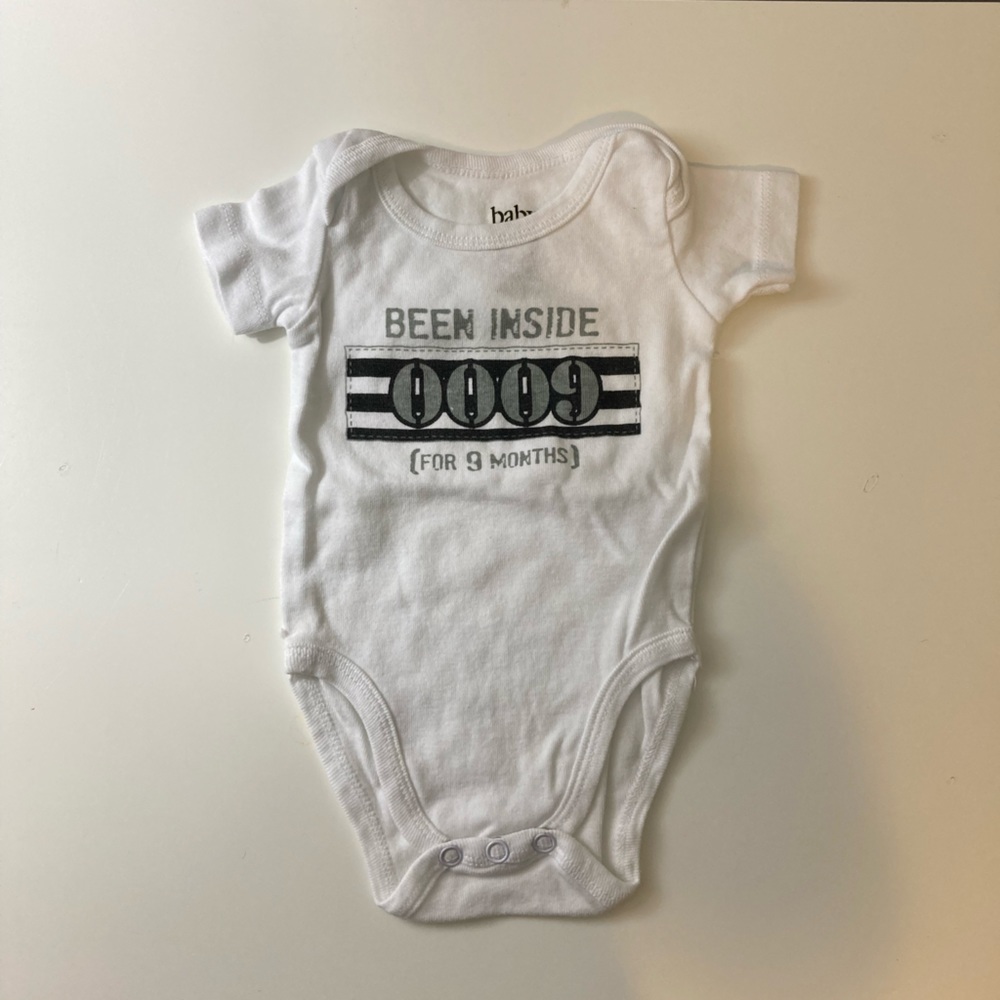 Baby Q Been Inside 9 Months White Onesie 0-3mo